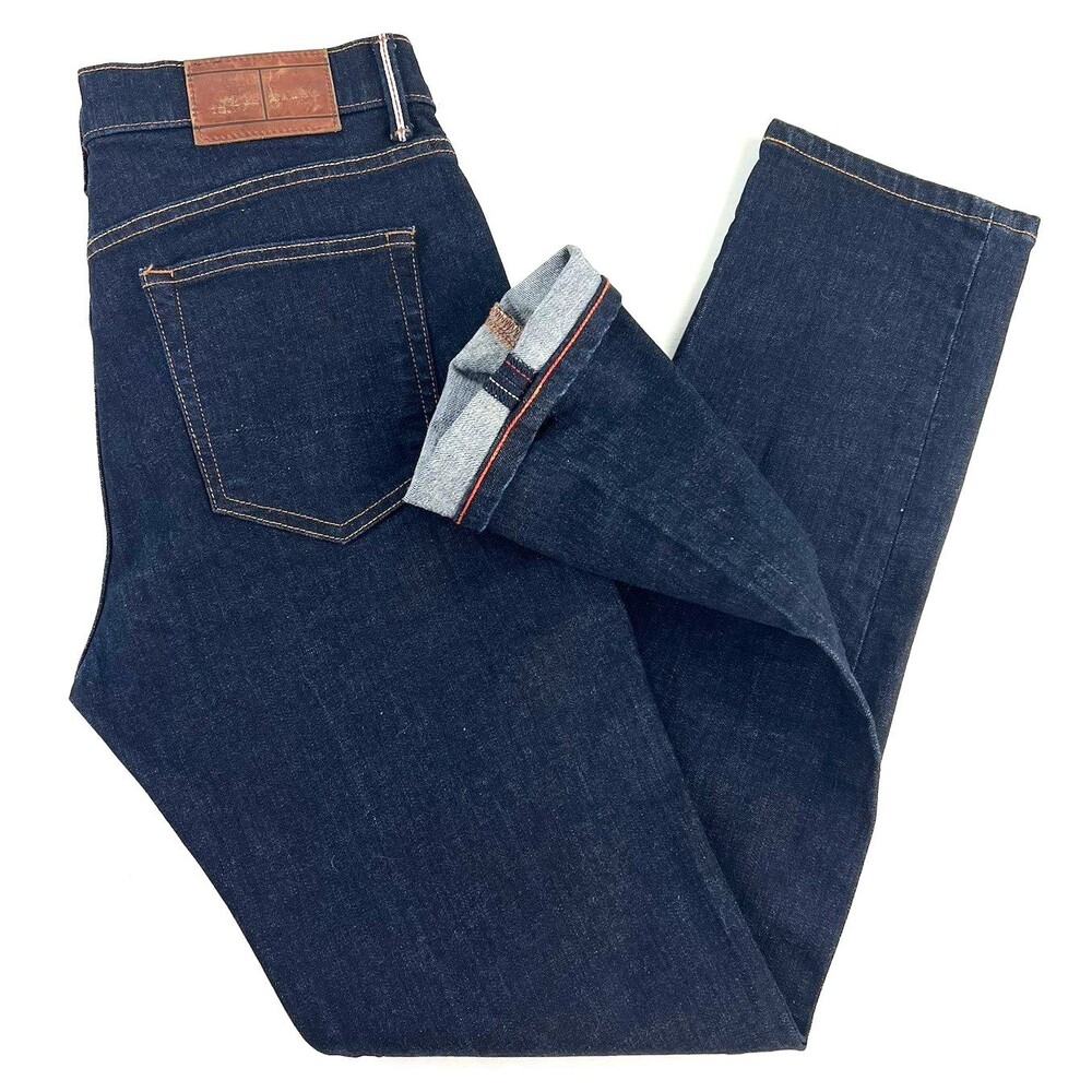 Tommy Hilfiger Mens 34x33 Selvedge Slim Leg Denim Blue Jeans Dark Wash Stretch